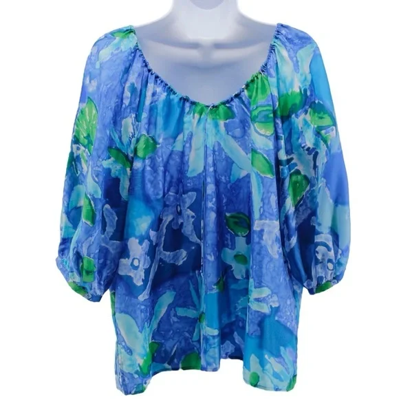 Lauren‎ Ralph Lauren 100% Silk Floral Hawaiian Resort Luau Blouse Size XL - Picture 2 of 8